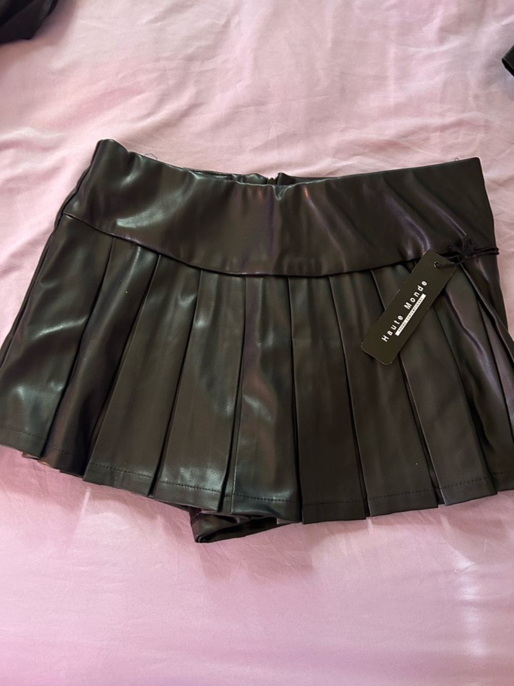 Black Faux Leather Pleated Mini Skort